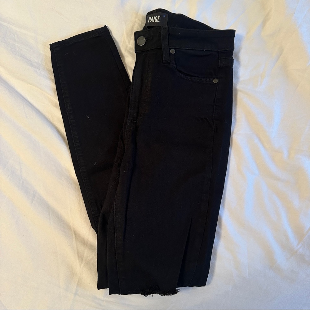 PAIGE Skinny Black Jeans with Holes